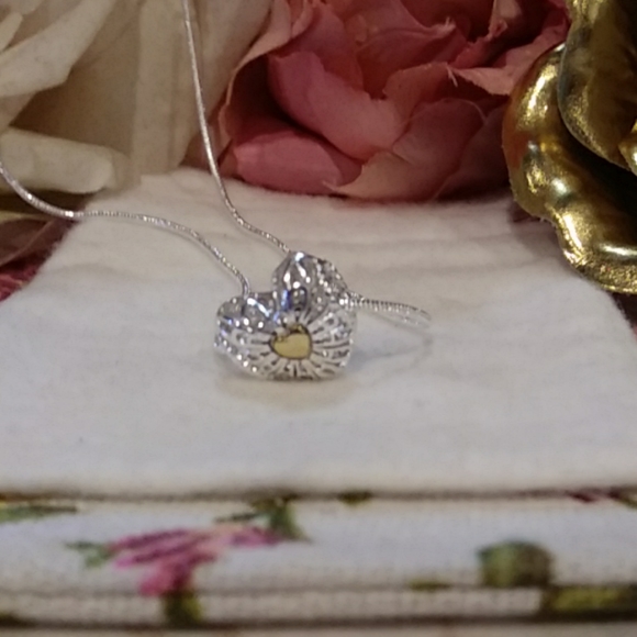 🌺Sterling Silver Necklace W/2 Tone Pendant🌸 - Picture 4 of 5